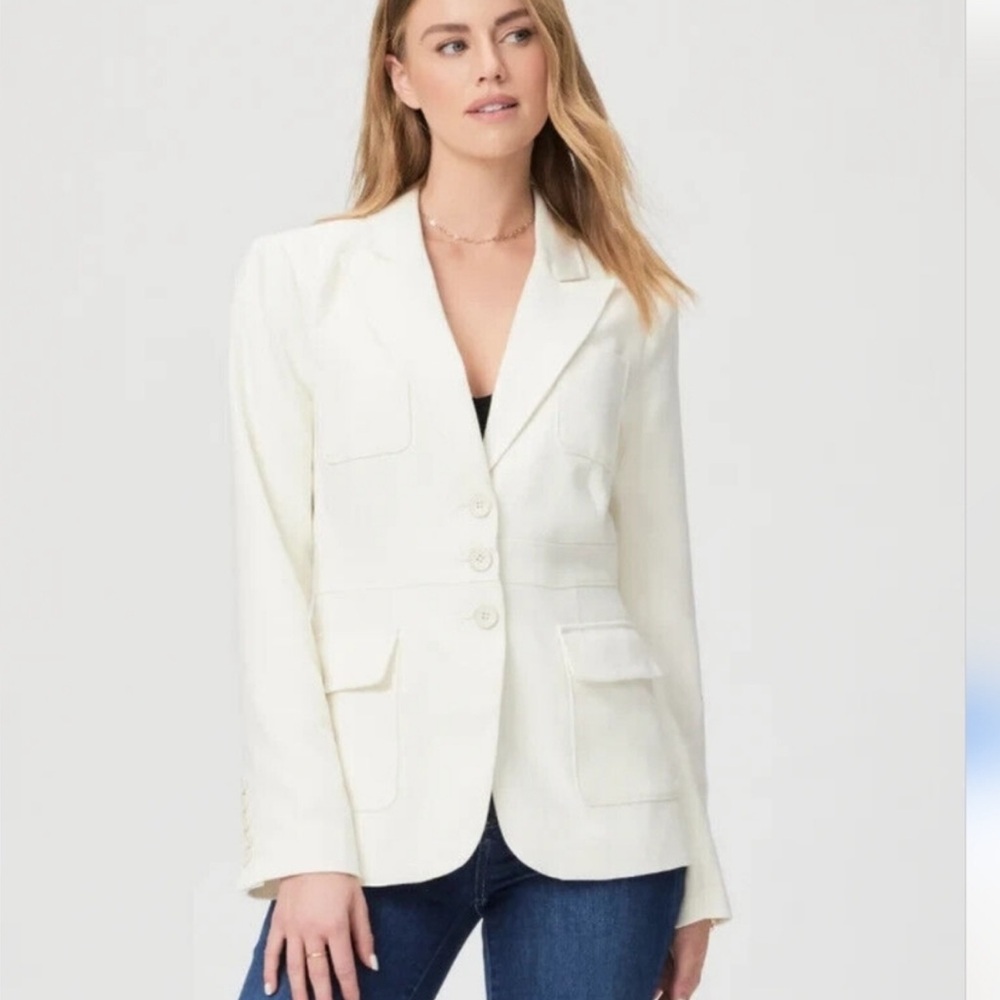 PAIGE Shania Peak Lapel Blazer Ivory Tonal 12 - Picture 3 of 12
